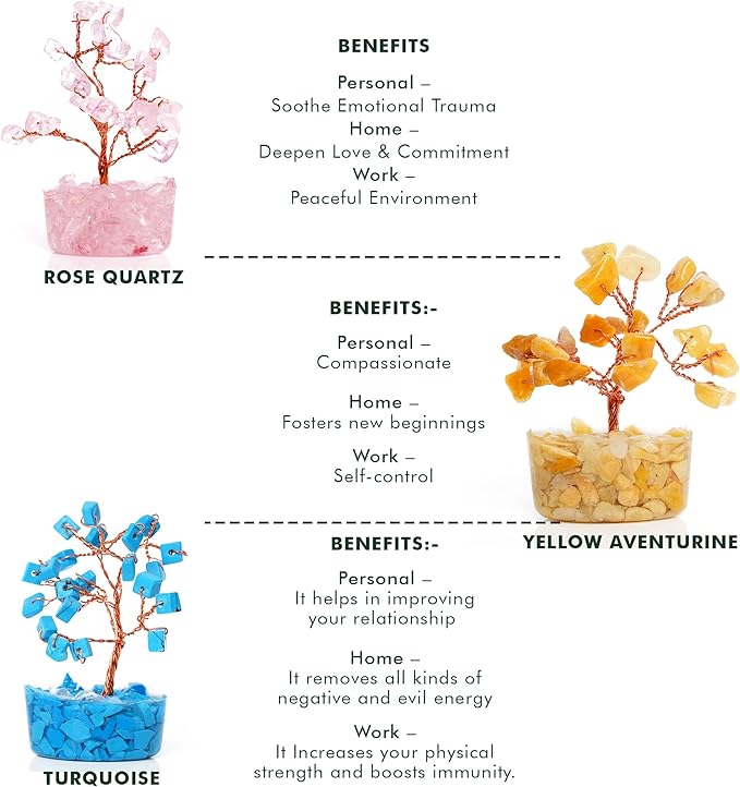 Crystal Tree Set of 12 Unique Birthday Gifts for Women, Sister, Mom & Dad, Home Office Decor for Positive Energy, Bring Good Luck, Money, Reiki Healing Stone Chakra Tree of Life Return Gift Sets