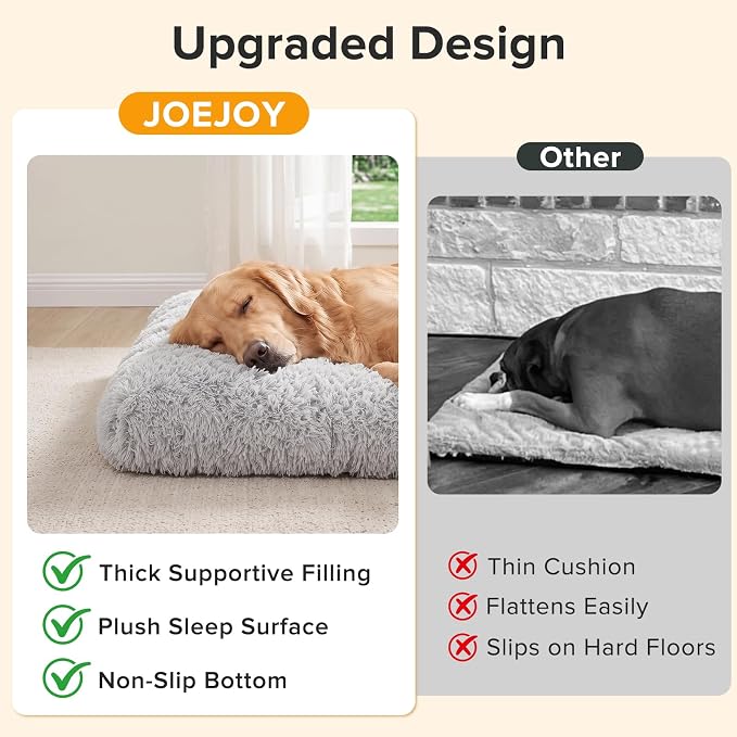 JOEJOY Dog Bed Crate Pad, Deluxe Plush Washable Dog Beds Fulffy Soft Kennel Pad Anti-Slip Pet Sleeping Mat for Small Dogs, 23" x 18", Grey