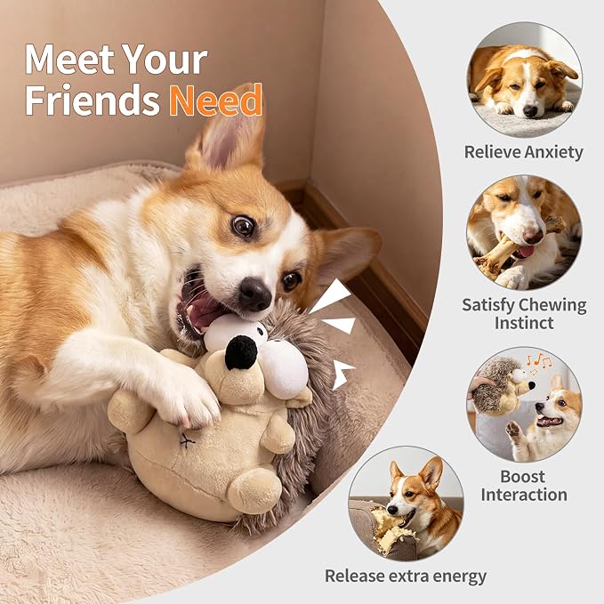 Interactive Dog Toys, Moving Squeaky Plush Dog Toy-Hedgehog