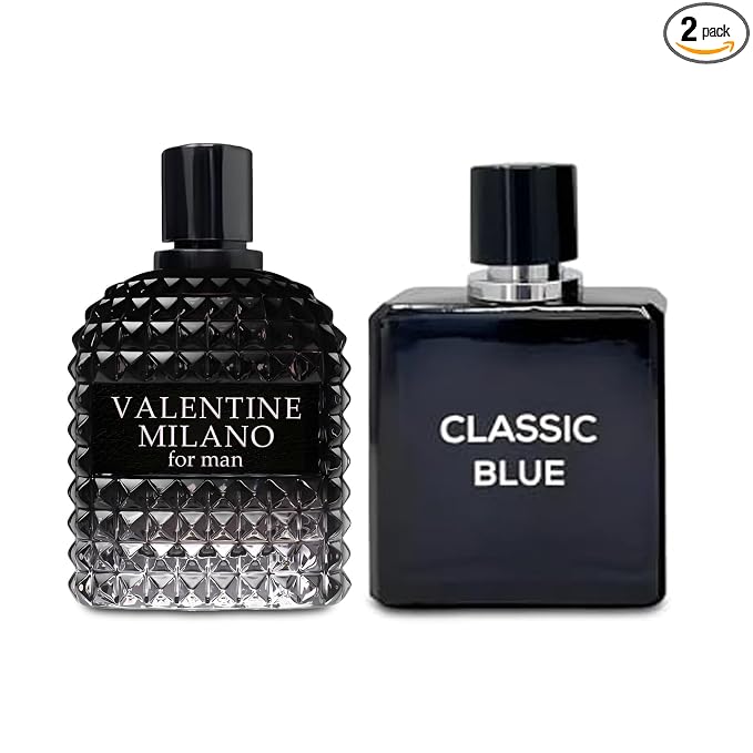 AFLUXE 2PCS Valentine Milano/Classic Blue Eau De Toilette for Men-Fresh,Romantic Scent Perfume for Men 3.4 Fl Oz Each Mens Cologne For All Skin Daily Used