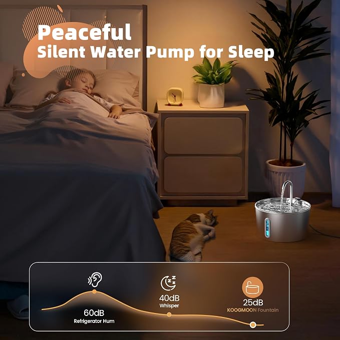 Cat Water Fountain Stainless Steel: 2.2 L Cat Fountain for Drinking - Automatic Pet Water Fountain for Cats Inside - Metal Cat Dog Water Dispenser Bowl with Faucet Water Level Window Ultra Quiet Pump | Automatic Metal Pet Water Fountain for Cats Inside...
