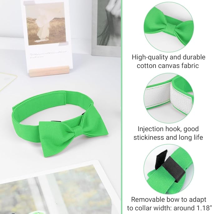 Segarty Bow Tie Dog Collar, Adjustable Green Bowtie Collar for Large Dogs Neck Girth 12.6-18.1in, Neck Tie Comfortable Cotton Pets Bows Grooming Accessories for Formal Wedding Holiday Birthday Party