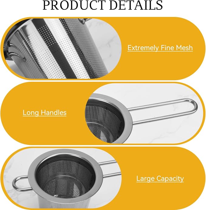 2pcs Tea Diffuser, Stainless Steel Tea Strainer Fine Mesh Tea Infuser with Double Long Handles Loose Leaf Tea Steeper for Mugs Cups Teapots (Silver)