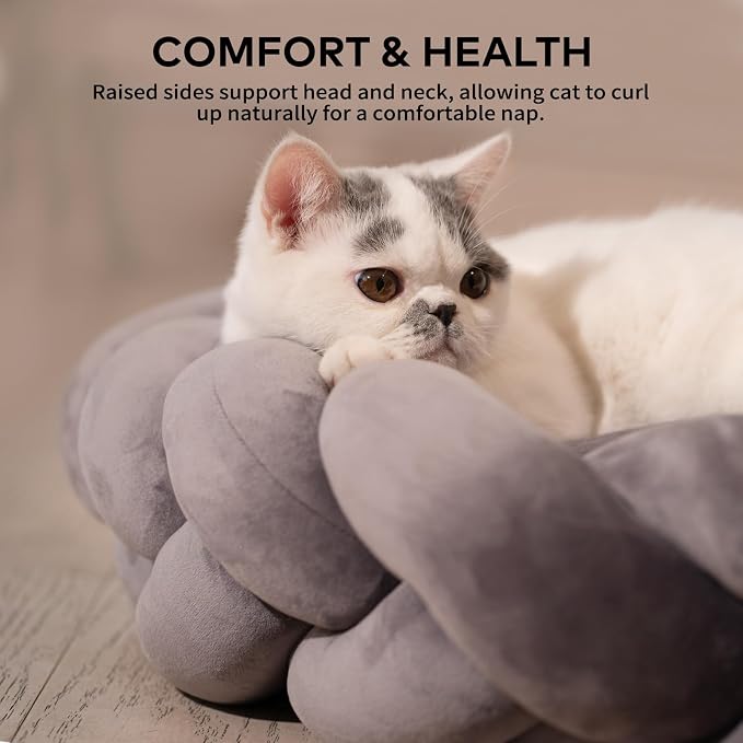 CHEERPALS Weave Cat Bed for Indoor Cats,Cute Pet Bed with Washable Cushion Fluffy Kitty Bed for Small Dog(Dark Gray)