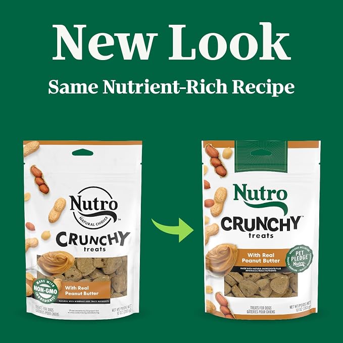 Nutro Crunchy Dog Treats with Real Peanut Butter, 10 oz | 5 calories per treat, natural ingredients, no corn, wheat, soy protein, low calorie, quality protein, ideal for training