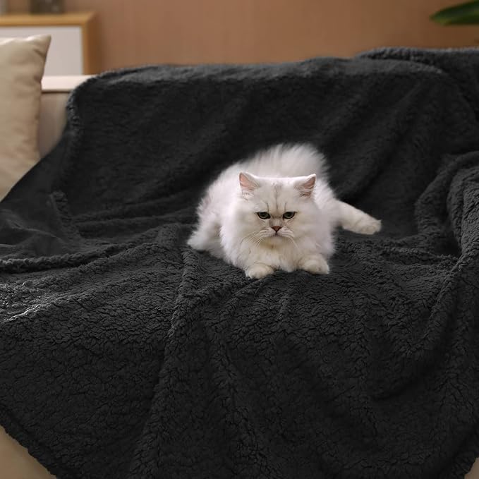 Luciphia Waterproof Blanket for Large Dog, Reversible Sherpa Couch Cover | waterproof pet blanket sherpa fleece reversible couch cover bed protector from spills scratches, Black 65" x 57"
