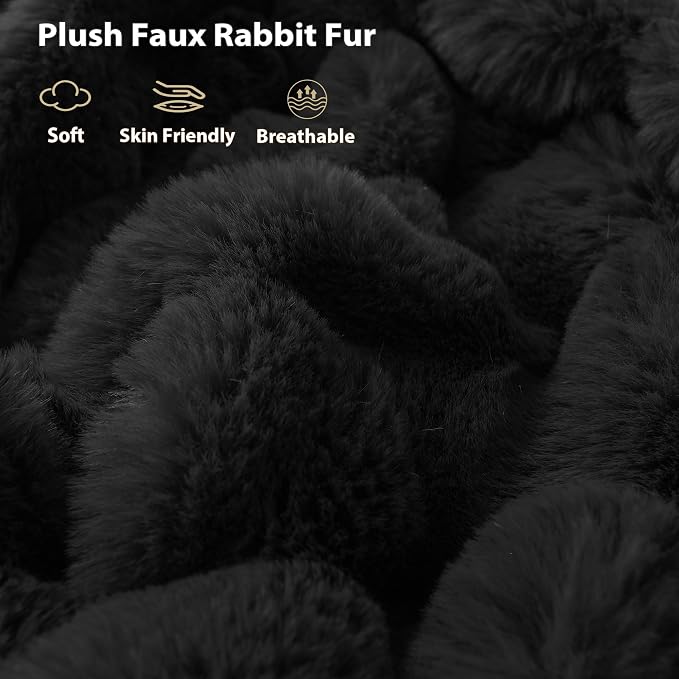 LIFEREVO Luxury Fluffy Faux Rabbit Fur Throw Blanket 50x60, Black | Plush Bubble Blanket for Bedroom Living Room Office, Decorative Soft Furry Lap Throw for Kids Girls Teens Adults, Washable