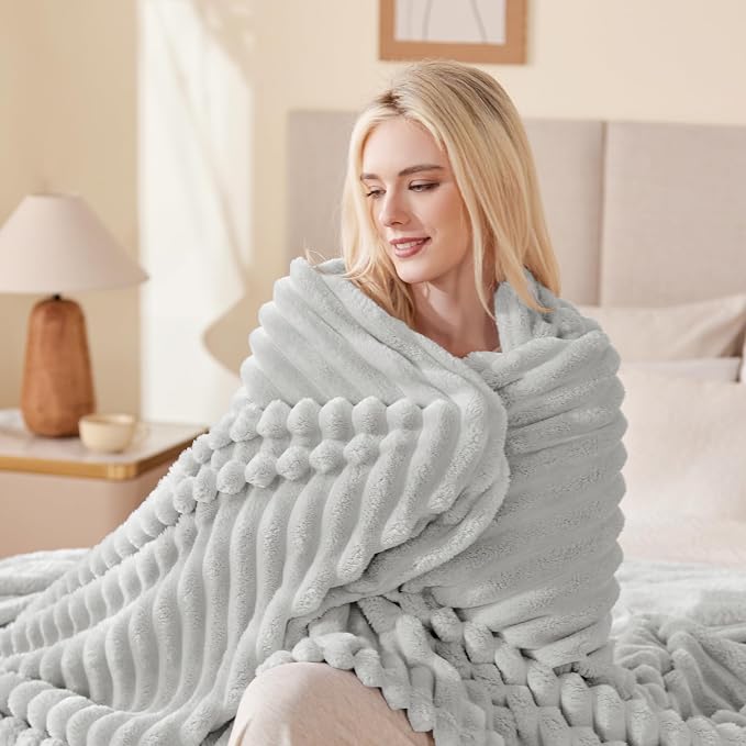 EXQ Home Gentle Soft Fleece Throw Blanket – Cozy Lightweight Blanket for Couch Bed – All-Season Warm Fuzzy Flannel Blanket for Women Mom Her – Gifts for Birthday(50"x60",Light Grey)