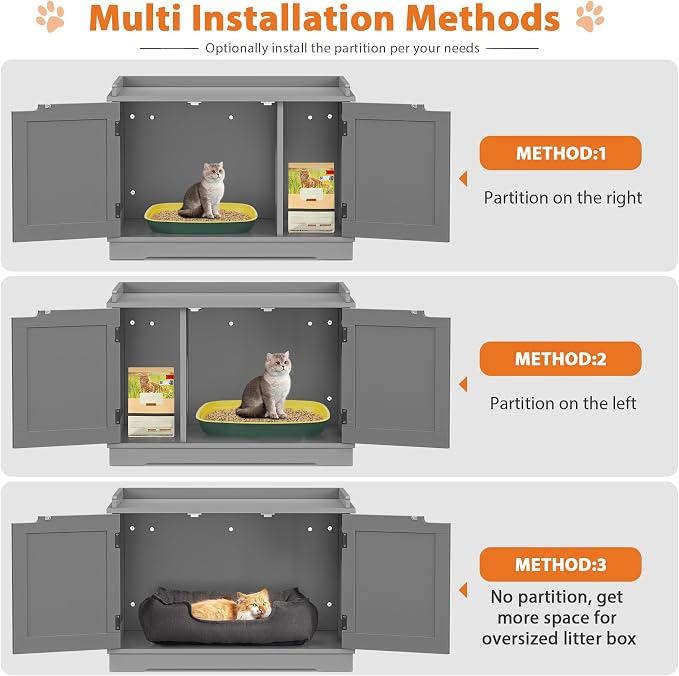 Pet Republic Hidden Cat Litter Box Enclosure - Cat Litter Box Furniture Table Nightstand (Grey)