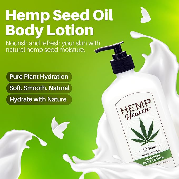 Hemp Heaven Hemp Lotion - Natural Hemp Seed Oil, Paraben-Free, 18 oz, Made in USA, Nourishing for Men & Women, EWG Verified, Anti-Aging (Unscented)