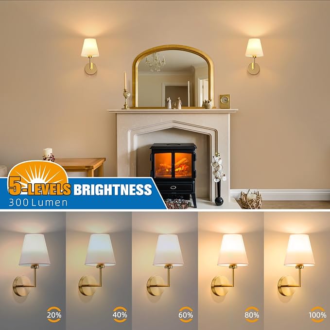 13.8 inch Battery Operated Wall Sconce Set of 2,Gold Rechargeable Wall Lights with 10400mAh Dimmable Detachable Bulbs and Remote,9 Colors Wireless Sconces for Bedroom Living Room Hallway
