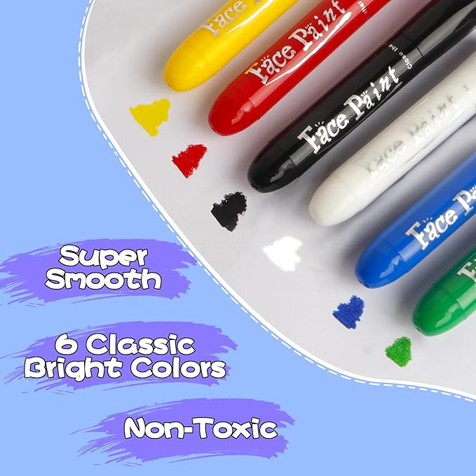 Face Paint Sticks, Washable Face Paint Crayons, Safety Face Painting Kit for Party Sport Events Birthday, Body Paint Makeup Festivals Cosplay (6 Classic Color)