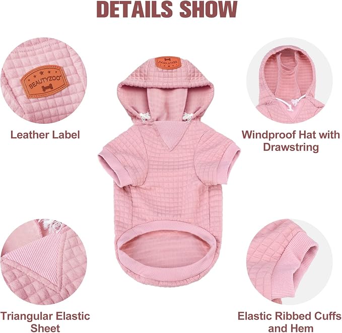 BEAUTYZOO Dog Hoodies Sweater for Small Dogs,Waffle‑Like Laminated Pet Coat | Warm Dog Sweatshirt with Pocket & Leash Hole,Pullover Clothes for Girl Boy Dogs & Cats,Stretchy & Easy‑On‑Off,Chihuahua Puppy