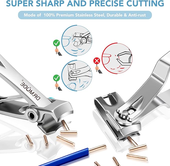 Nail Clippers for Men Thick Nails - DRMODE 16MM Wide Jaw Opening Extra Large Toenail Clippers & Easy Grip 360 Degree Rotary Fingernail Clippers for Seniors Nail Cutter with Nail File Cuticle Trimmer