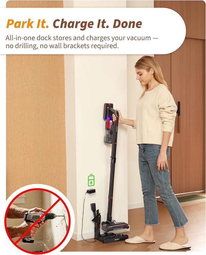 ElecKeys 650W 55kPa Foldable Cordless Vacuum Cleaner with Charging Dock | 65Mins Long-Lasting, Lightweight Vacuum, Self-Standing, Anti-Tangle, Ideal for Daily Cleaning, Pet Hair, HardFloor & Carpet.