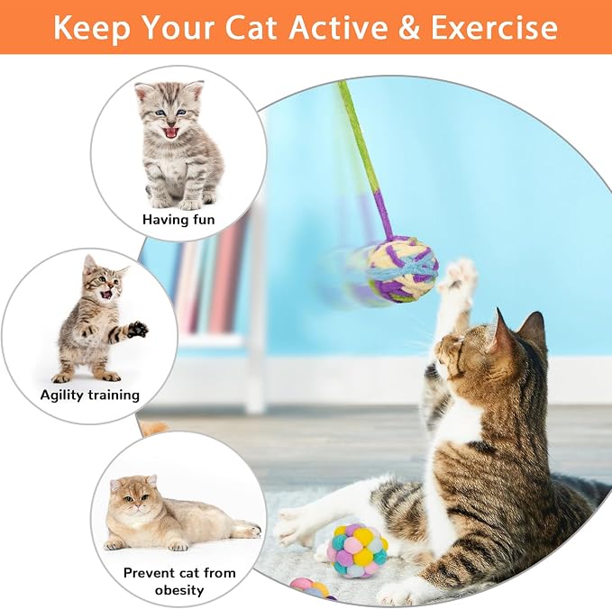 Retro Shaw Cat Toys Balls with Bells Inside, Kitten Toys Pack 6Pcs