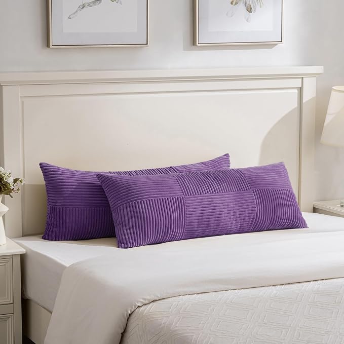 Fancy Homi Set of 1, Decorative Purple Corduroy Patchwork Soft Striped Modern Accent Cushion Case Farmhouse Boho Neutral Throw Pillow Covers for Chair Couch Sofa Bed Living Room Home 36x14 Inch