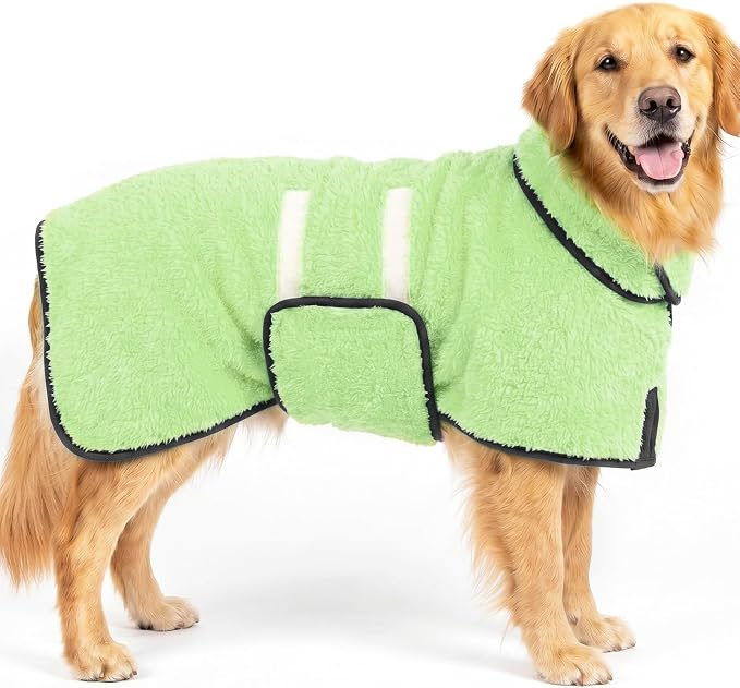 Dog Bathrobe, Super Absorbent for Small to Large Dogs, Neon Green XL | Dog Robes with Soft Fleece, Warm & Cozy, Adjustable Fit, and Quick Drying Coat for Baths Swimming and Grooming