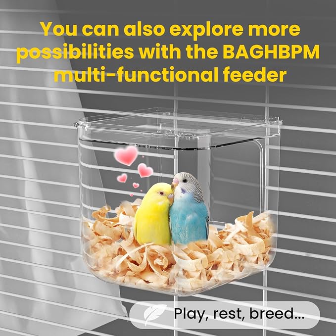 No Mess Automatic Bird Feeder for Cage,Parakeet Seed Catcher,Food Container | Preventing Birdseed Husk Spillage,Gravity-Fed Feeding,High-Capacity,Versatile Feeder or Bath,Top-Loading for Refilling