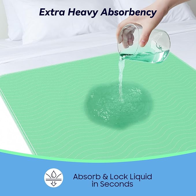 4 Pack 36” x 36” Extra Heavy Absorbency Washable Underpads Bed Pads | WaterProof Quick Drying Nursing Pads Incontinence, Reusable Washable Pee Pads for Dogs, Diaper Changing & Adults