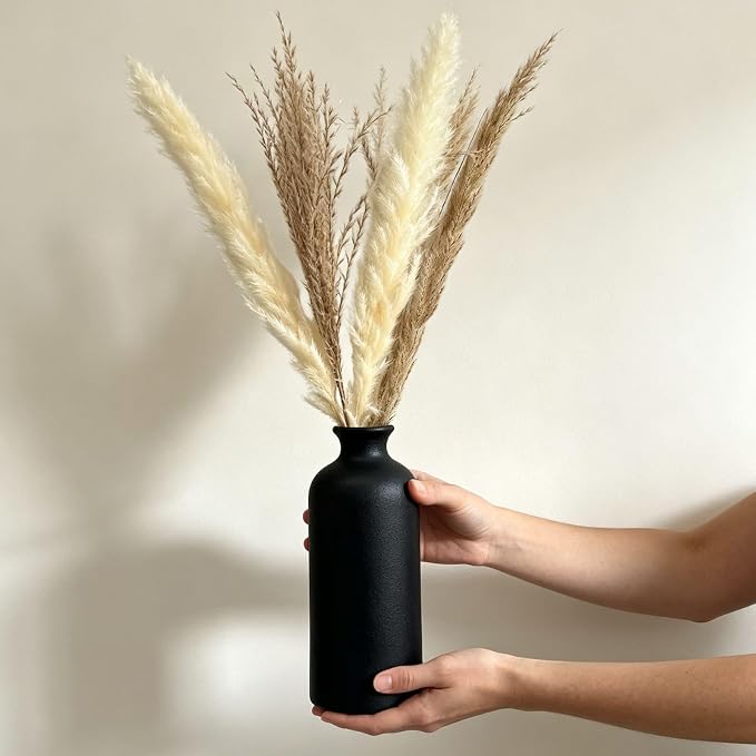 Small Ceramic Vase Set of 3,Modern Boho Farmhouse Flowers Vases | Decorative Vase for Dried Flowers,Pampas Grass,Home Decor,Shelf,Bathroom,Centerpiece for Entryway Table Distressed