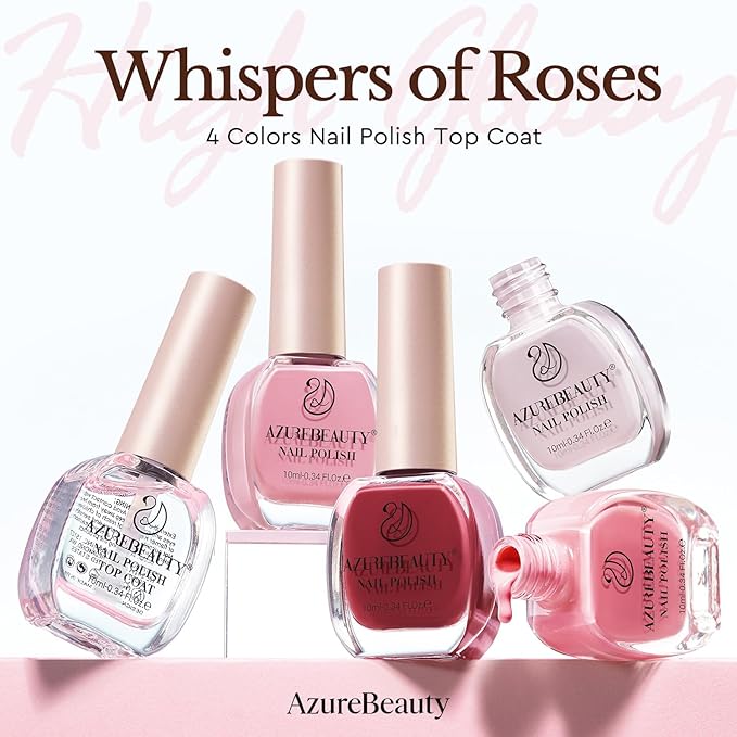 AZUREBEAUTY Pink Nail Polish Set, 4 Pink Shades Nail Color Kit Glossy Nail Polish for Natural Nails, DIY Manicure Salon Home Gift for Women