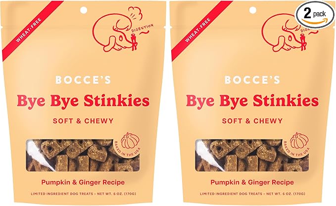 Bocce's Bakery Digestive Support Dog Treats,Wheat-Free Pumpkin Ginger,6 oz Bag,(Pack of 2)