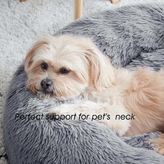 Western Home Calming Donut Small Dog Cat Bed Washable Puppy Bed,24" | Fluffy Faux Fur Round Cuddler,Anti-Anxiety,Anti-Slip Bottom,Pet Beds for Puppy&Small Dogs&Large Cat,Up to 25 LBS Navy Grey