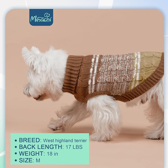 Mihachi Dog Sweaters for Small Medium Dogs Girl Boy,Soft Warm Dogs Shirt, Cold Weather Dog Coat Turtleneck Knitted Pullover Dog Clothes Costume with Leash Hole for Large Cat Puppy Doggy Pet,Beige SM