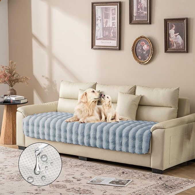 Dogs/Cats Bed Mats, Dog Pad Washable Removable Couch Cover with Anti-Slip Back, Plush Long Fur Mat, Perfect for Small, Medium and Large Dogs.(Light Gray-Bubble, 30"x53")