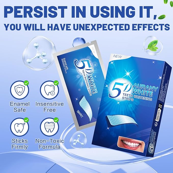 5D Sensitive Teeth Whitening Strips 21Pairs (42Strips) - Professional Enamel-Safe Formula, Fast Stain Removal for Coffee Drinkers & Smokers, Sensitivity-Free Whitening Kit