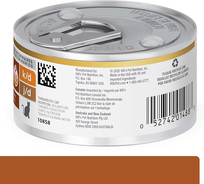 Hill's Prescription Diet k/d Kidney Care + j/d Mobility Care Wet Cat Food | #1 Veterinarian Recommended, Chicken & Vegetable Stew, 2.9 oz. Cans, 24-Pack