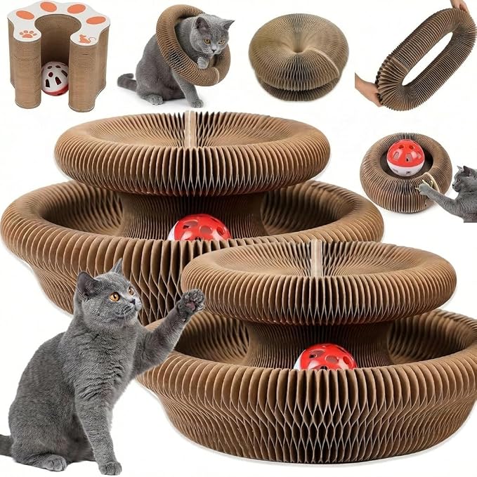 Kitlty Kurliz Cat Toy,Magic Organ Cat Scratcher Board,Foldable Recyclable Cat Accordion Toy,Interactive Scratch Pad with Toy Ball,Interactive Cat Toys for Indoor Cats Exercise & Anxiety Relief-2 PC
