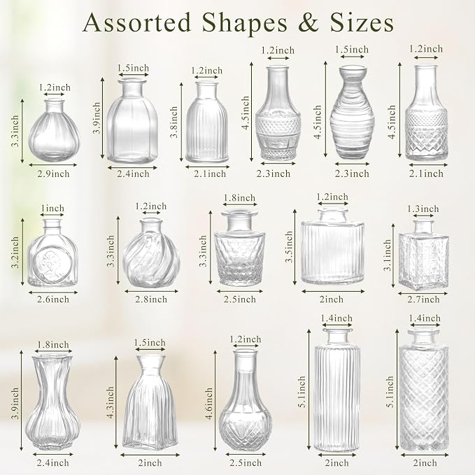 DOMESTAR 16 PCS Glass Bud Vases Set, Small Clear Cylinder Vases | Propagation Station, Plant Terrarium, Rustic Wedding, Table Centerpieces, Modern Living Decor
