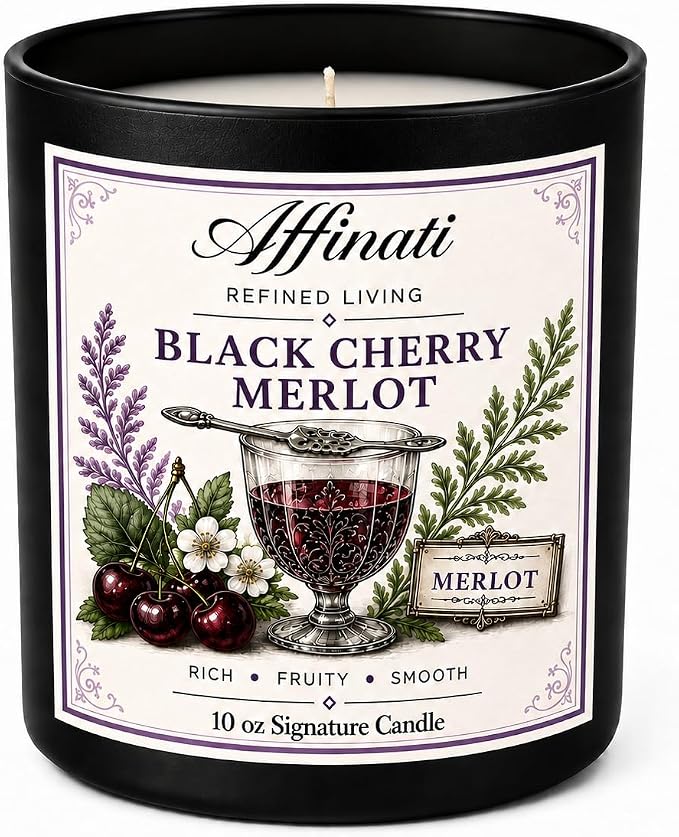 Affinati Black Cherry Merlot 10 oz Scented Candle – Long Lasting Luxury Soy Blend Candle for Home, Strong Scent Throw Deep Rich Fruit Wine Candle, Premium Clean Burning Elegant Gift for Women