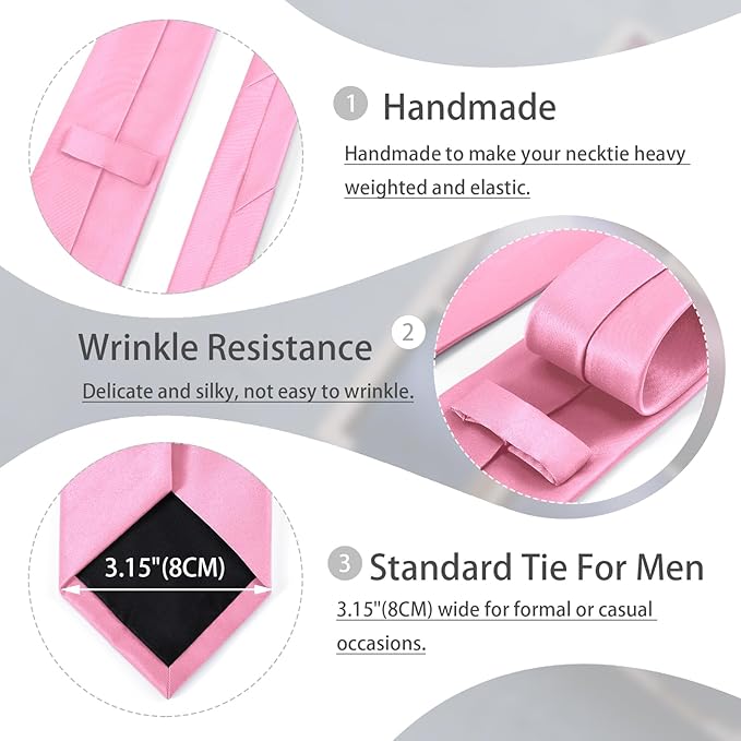 Black Tie Set in Gift Box Mens Solid Color 3.15" (8CM) Black Necktie and Pocket Square Set