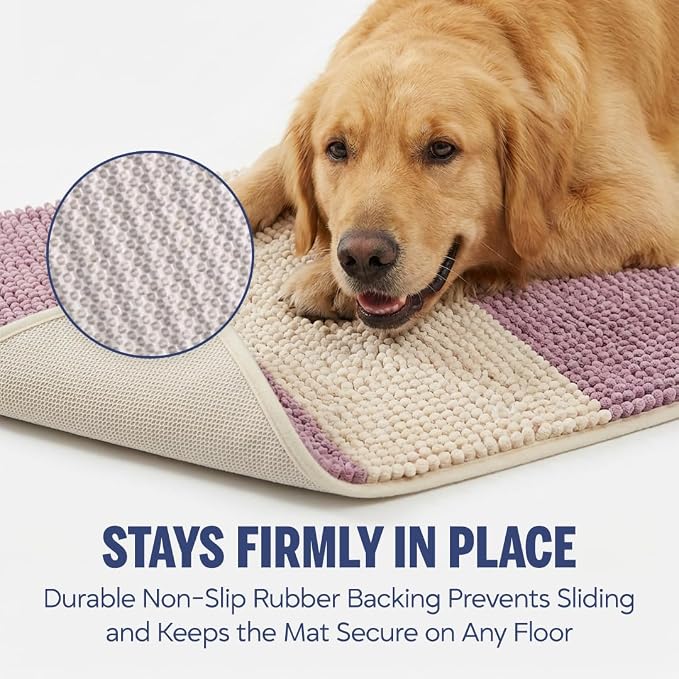Muddy Mat® Super Absorbent Loop-Thread Chenille Dog Door Mat for Muddy Paws – Non-Slip, Machine Washable Indoor Entry Rug, Quick-Dry Pet Mat for Entryway – Blush Sand 19"x30"