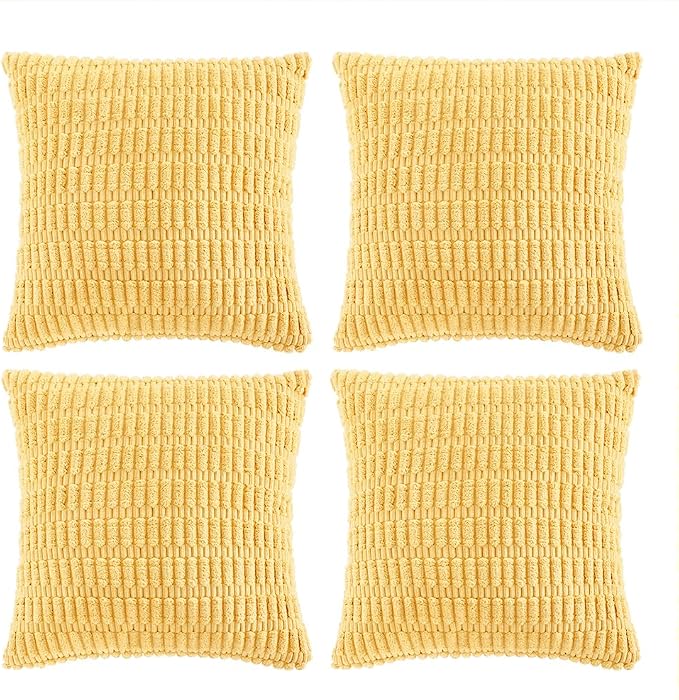 Fancy Homi 4 Packs Decorative Throw Pillow Covers for Living Room Couch Bed, Modern Farmhouse Boho Home Décor Accent Cushion Case, 18" x 18", Yellow