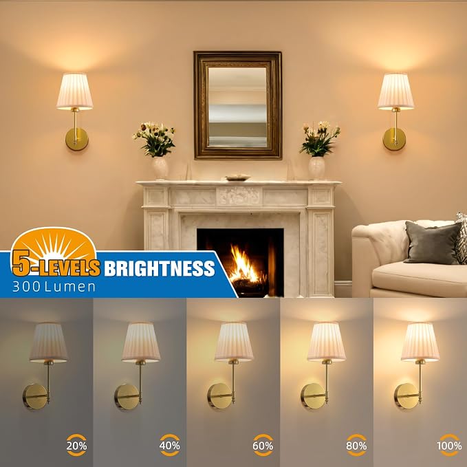 14.5 inch Battery Operated Wall Sconce Set of 2,Beige Gold Rechargeable Wall Lights with 10400mAh Dimmable Bulbs and Remote,10 Colors Wireless Wall Lamps for Bedroom Living Room