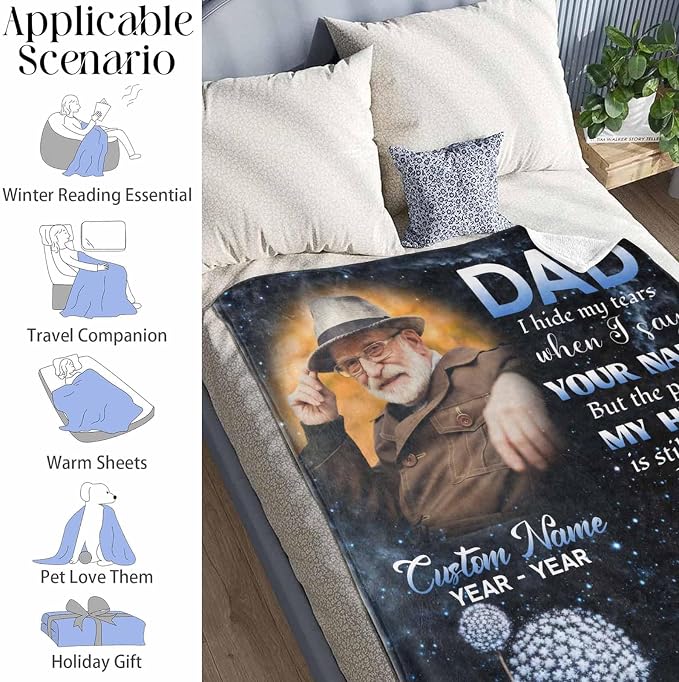 Custom Memorial Blanket with Photo - Sympathy Gift for Loss of Loved One | Personalized Sympathy Blanket for Loss of Dad Mom Memory of Loved One Gifts, Made in USA