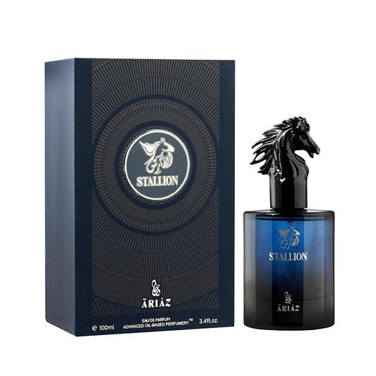 ARIAZ Stallion Men Eau De Parfum 3.4 Oz - Citrus Woody Cologne with Grapefruit, Ambrox, Woodsy Notes, Musk - Bright Daytime Fragrance for Summer