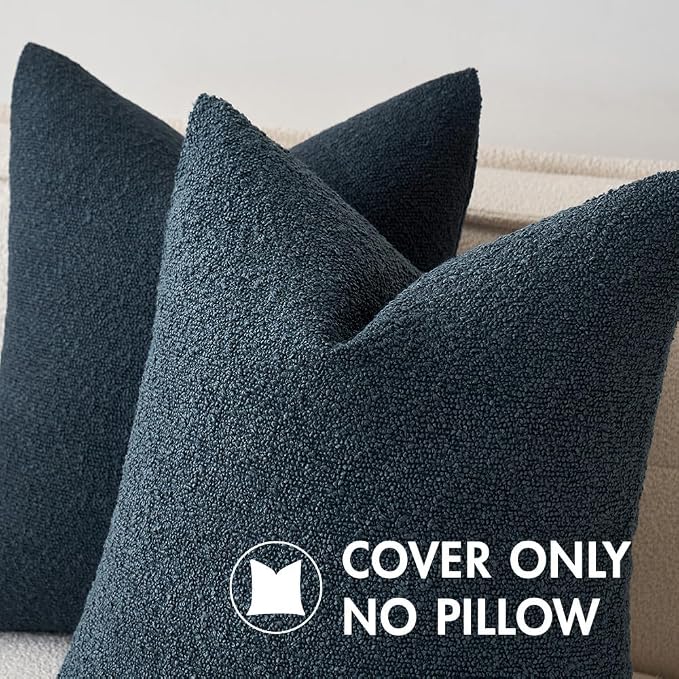 MIULEE Textured Boucle Lumbar Pillow Cover for Bed 12x20 Dark Blue | Pack of 1 Textured Neutral Couch Throw Pillow Cover, Accent Solid Pillowcase, Sofa Living Room Home Decor