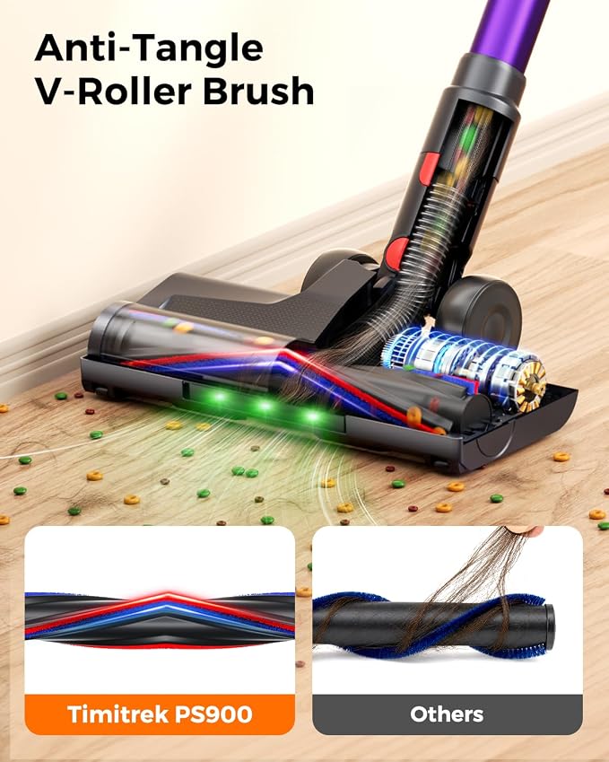 Cordless Vacuum Cleaner for Home, 600W/50KPa Powerful Suction, 60Mins Self-Standing Stick Vacuum with Anti-Tangle Brush & LED Display, Lightweight Handheld Vacuum for Pet Hair, Carpets & Hard Floors