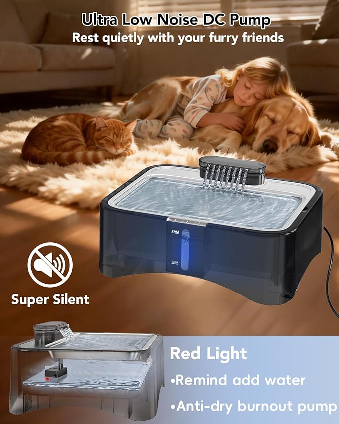 UPSKY Cat Water Fountain, 2.25Gal Large Capacity for Multi-Pet Homes | Ultra Quiet 304 Stainless Steel, Anti-Clog Pump with 4 Filters, Non-Slip Mat Included, Easy to Clean, Smart LED & Anti-Dry