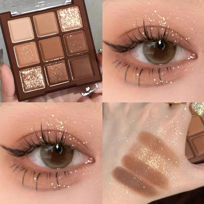 9 Colors Brown Eyeshadow Palette, Matte Shimmer Glitter Eye Shadow Palette Makeup, Nude Naked Neutral Eyeshadow Palette, Dark High Pigment Long Lasting Waterproof Eyeshadow Makeup Pallet, Bronze Color