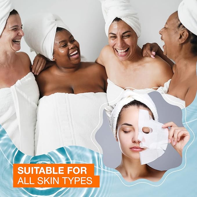 Vitamin C & Collagen Sheet Face Mask - Brightening, Anti-Aging, Skin Nourishing, Moisturizing, Dermatologist Tested, Cruelty Free Korean Skin Care For All Skin Types - 20 Masks