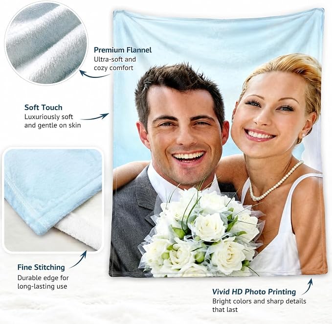 Custom Soft Fleece Bed Blankets Photo Blankets for Girlfriend Wife Anniversay Wedding Gifts,Personalized Photo Blankets Lightweight Cozy Warm Outdoor Picnic Blanket for Camping Travel