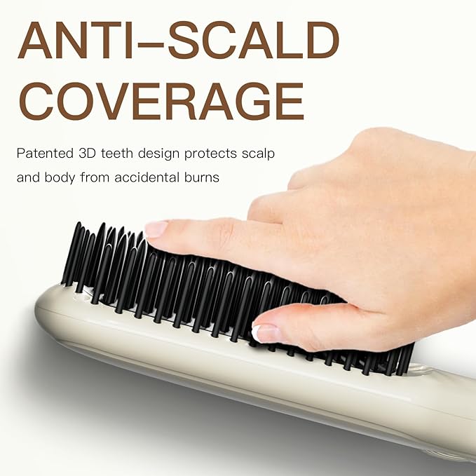 MEGAWISE Pro Ceramic Ionic Hair Straightener Brush, Universal Dual Voltage, Rotatable Power Cord, MCH Fast 20s Heating Tech, Anti-Scald, Auto-Off Safety, Home Salon (Pearl White)