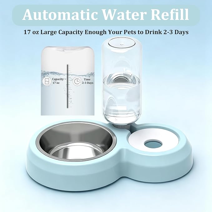 YSHOME&PET Double Dog Bowls, Cat Food & Water Bowl Set with Water Dispenser | Detachable Durable Stainless Steel Bowl Gravity Feeder for Small or Medium Size Dogs Cats Kittens Rabbits Bunny Easy to Clean