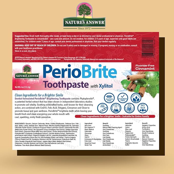 Nature's Answer Periobrite Toothpaste, Cinamint, 4 Ounce, (2 Pack) | Teeth Whitening | Fresh Breath | Stain Removal